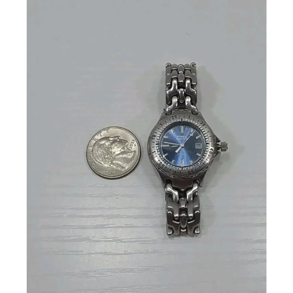 Fossil Steel Blue Dial Silver Stainless Steel Band Womens Watch New Battery W293